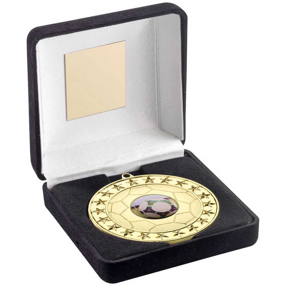 Football 70mm Gold Medal in Black Presentation Box