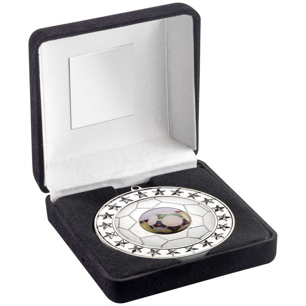 Football 70mm Silver Medal in Black Presentation Box