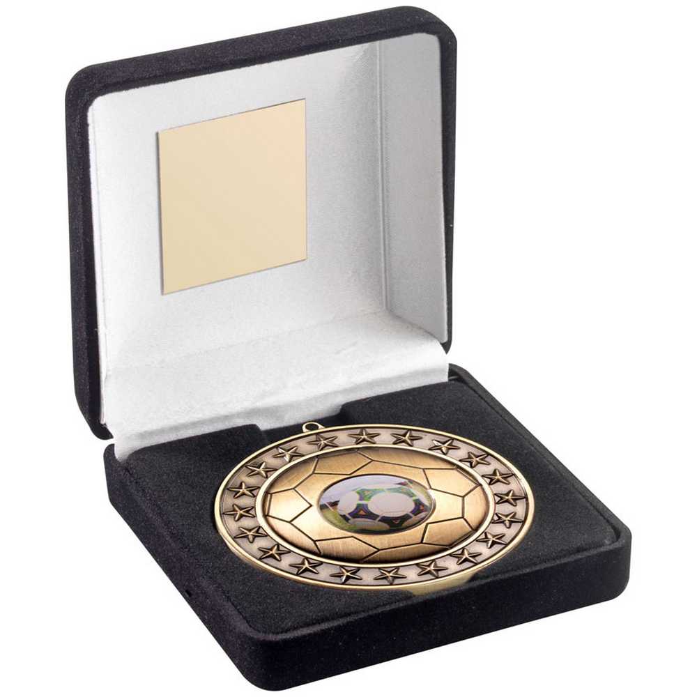 Football 70mm Antique Gold Medal in Black Presentation Box