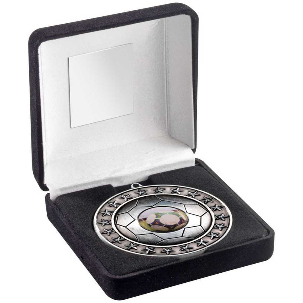 Football 70mm Antique Silver Medal in Black Presentation Box