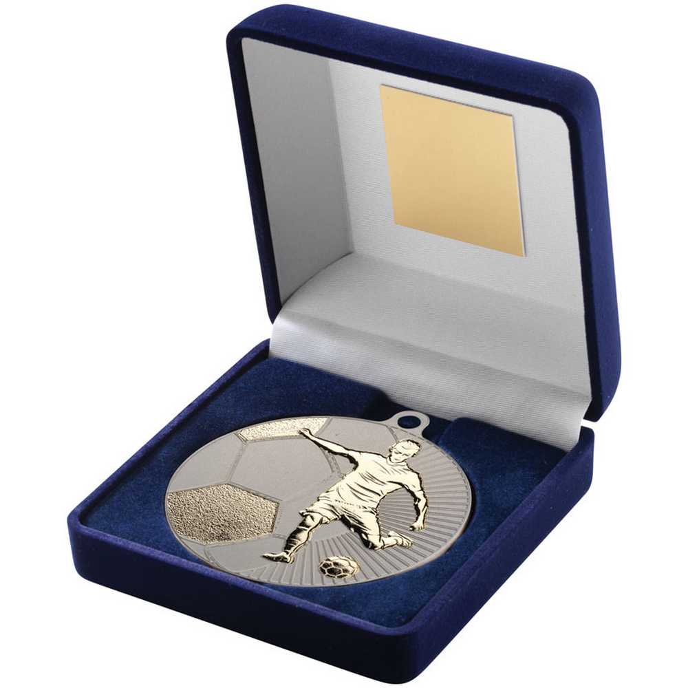 Football 70mm Gold Striker Medal in Black Presentation Box