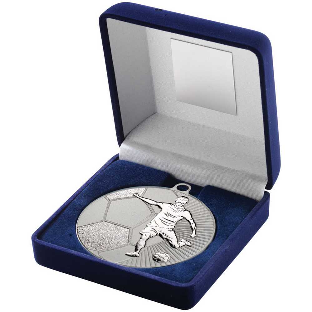 Football 70mm Silver Striker Medal in Black Presentation Box