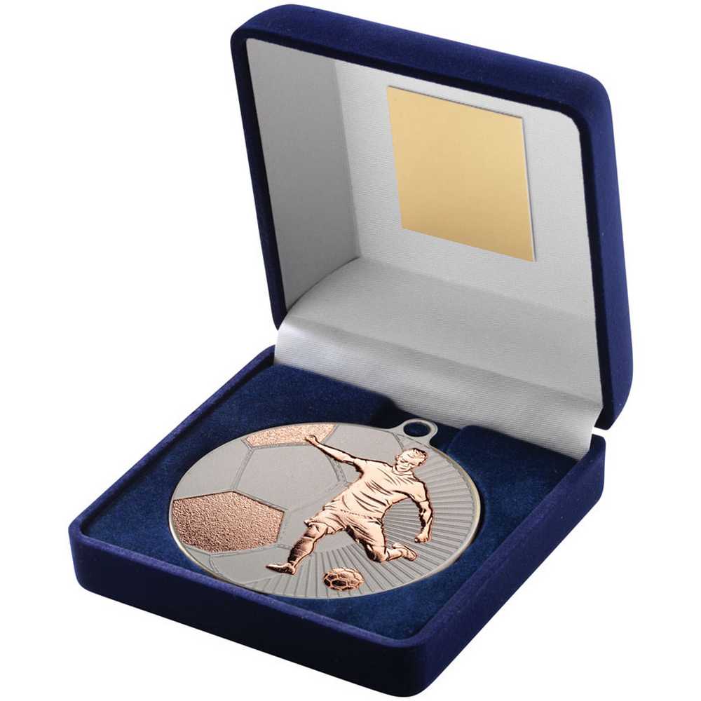 Football 70mm Bronze Striker Medal in Black Presentation Box