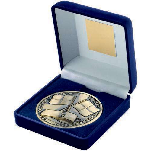 Football 70mm Referee Medal in Blue Presentation Box