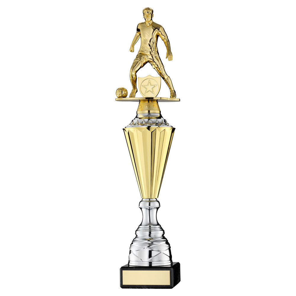 Male Football Statue Plastic Award on Marble Base - Gold/Silver