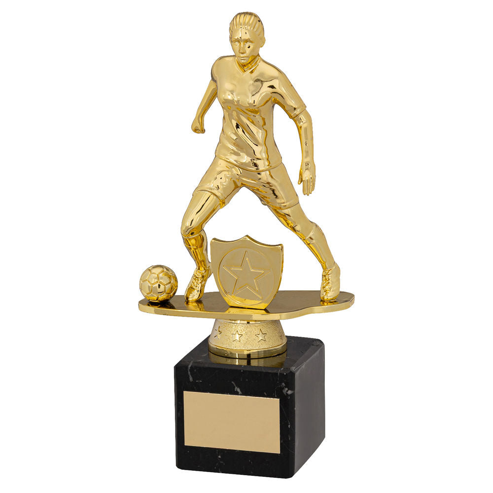 Womens Football Plastic Statue Award on Marble Base - Gold/Black