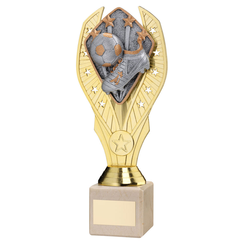 Football Gold Plastic Statue Trophy on Cream Marble Base