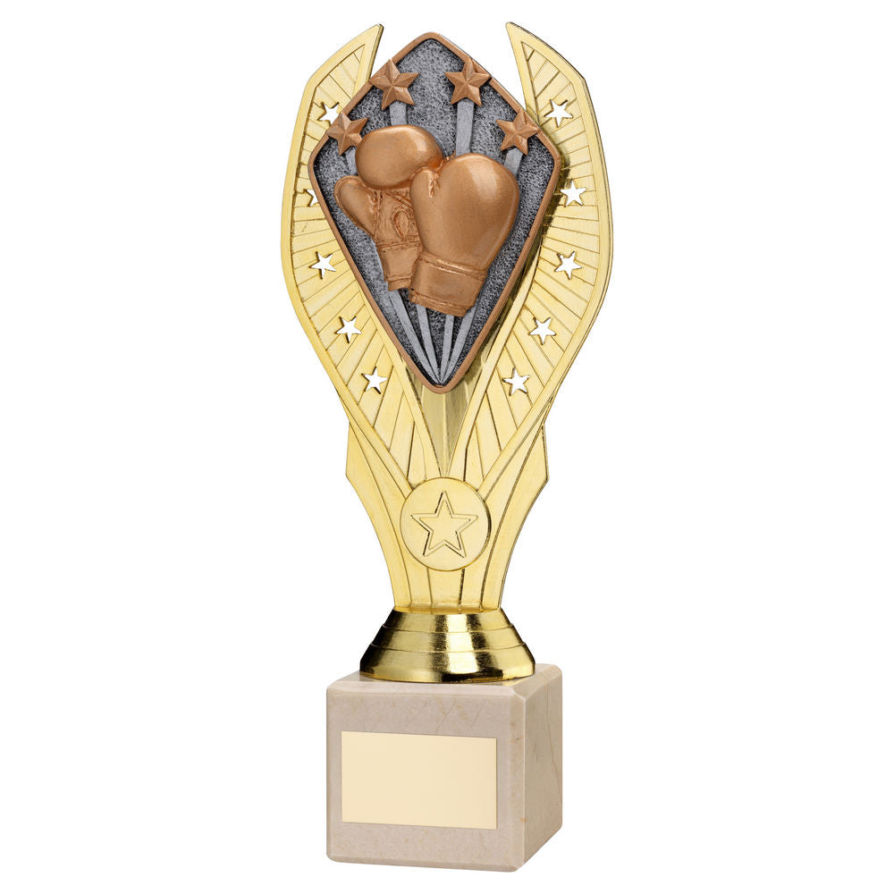 Boxing Gold Plastic Statue Trophy on Cream Marble Base