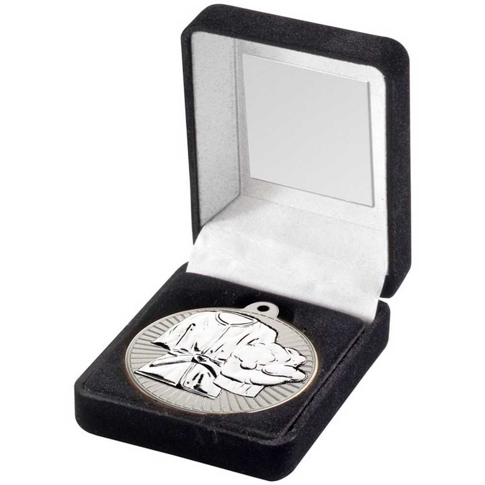 Silver Martial Arts Medal in Black Presentation Box