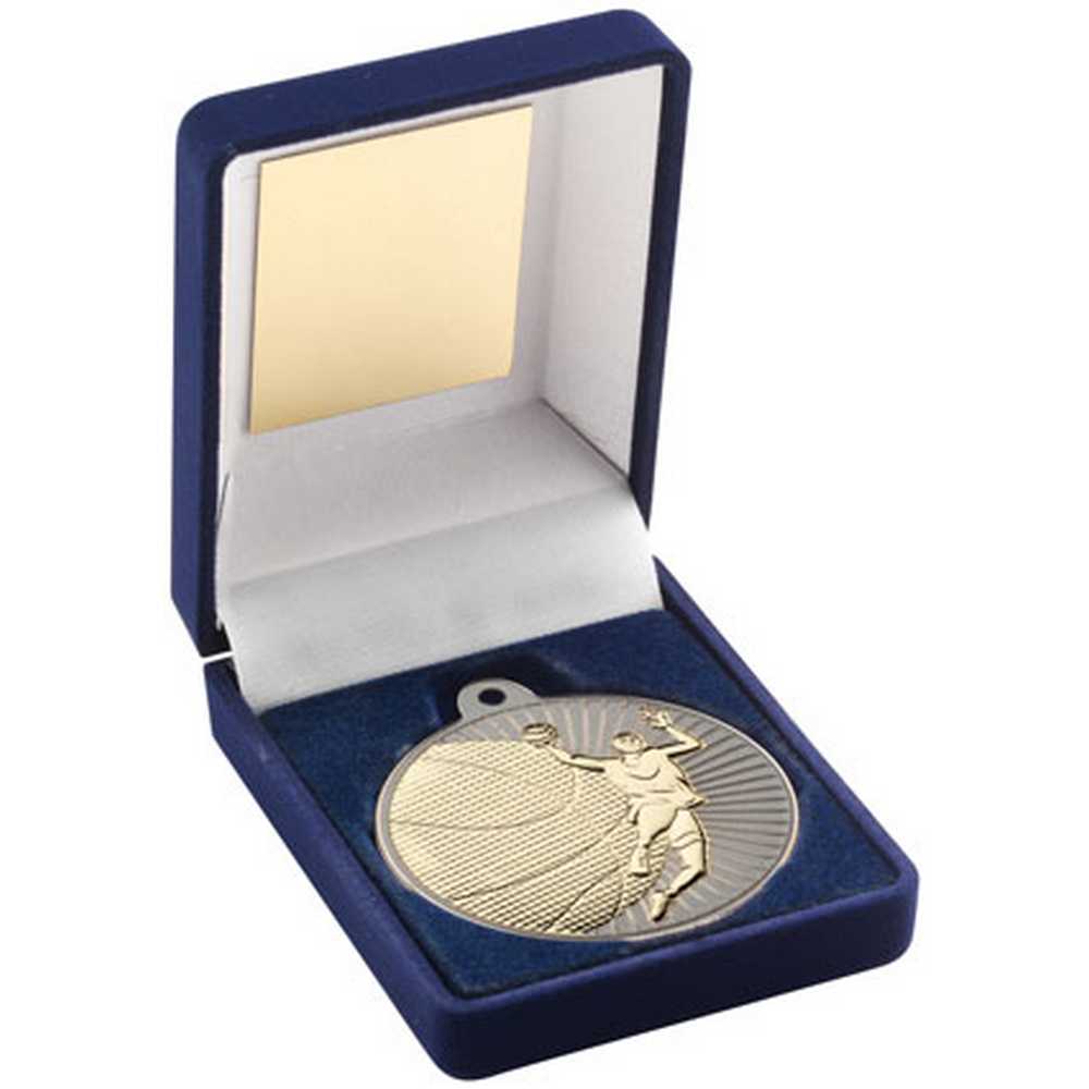 Gold Basketball Medal in Blue Presentation Box