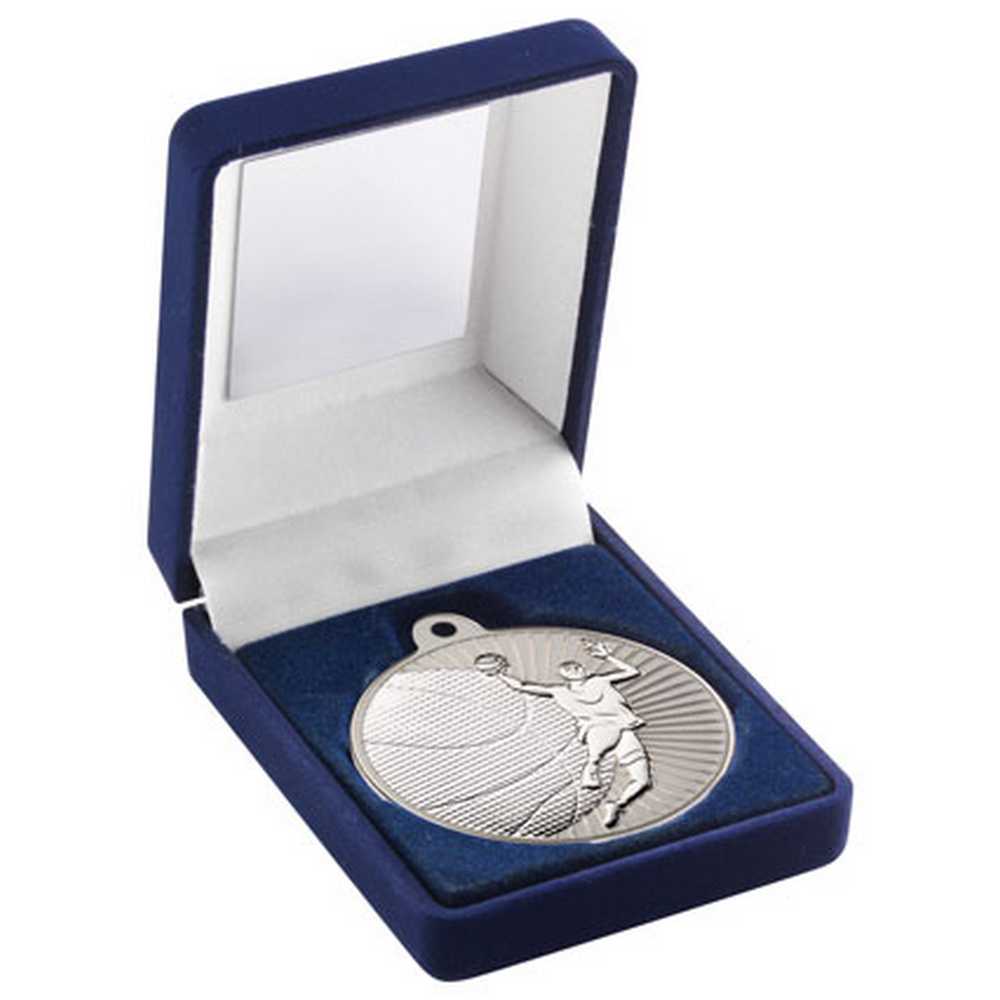 Silver Basketball Medal in Blue Presentation Box