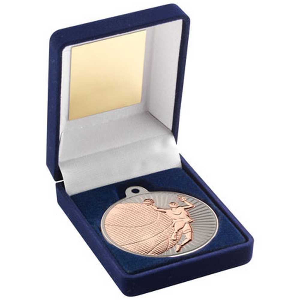 Bronze Basketball Medal in Blue Presentation Box