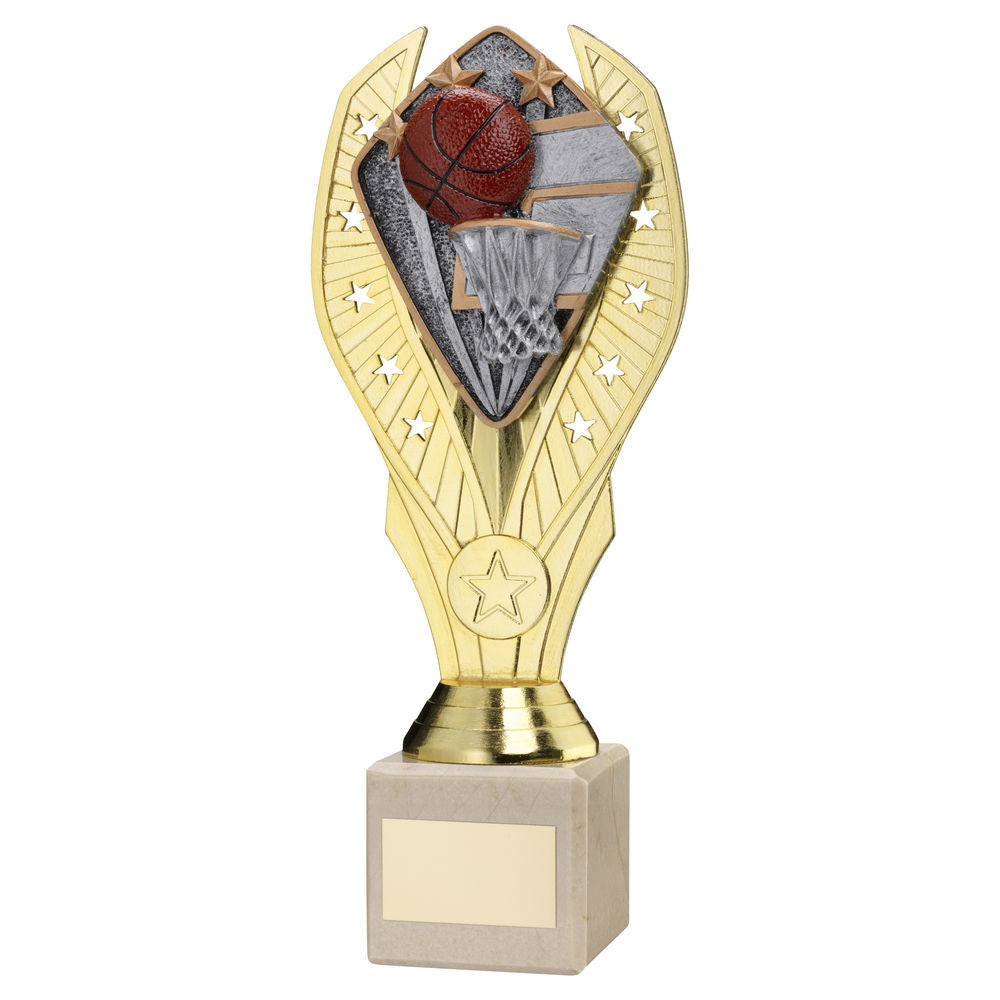 Basketball Gold Plastic Statue Trophy on Cream Marble Base