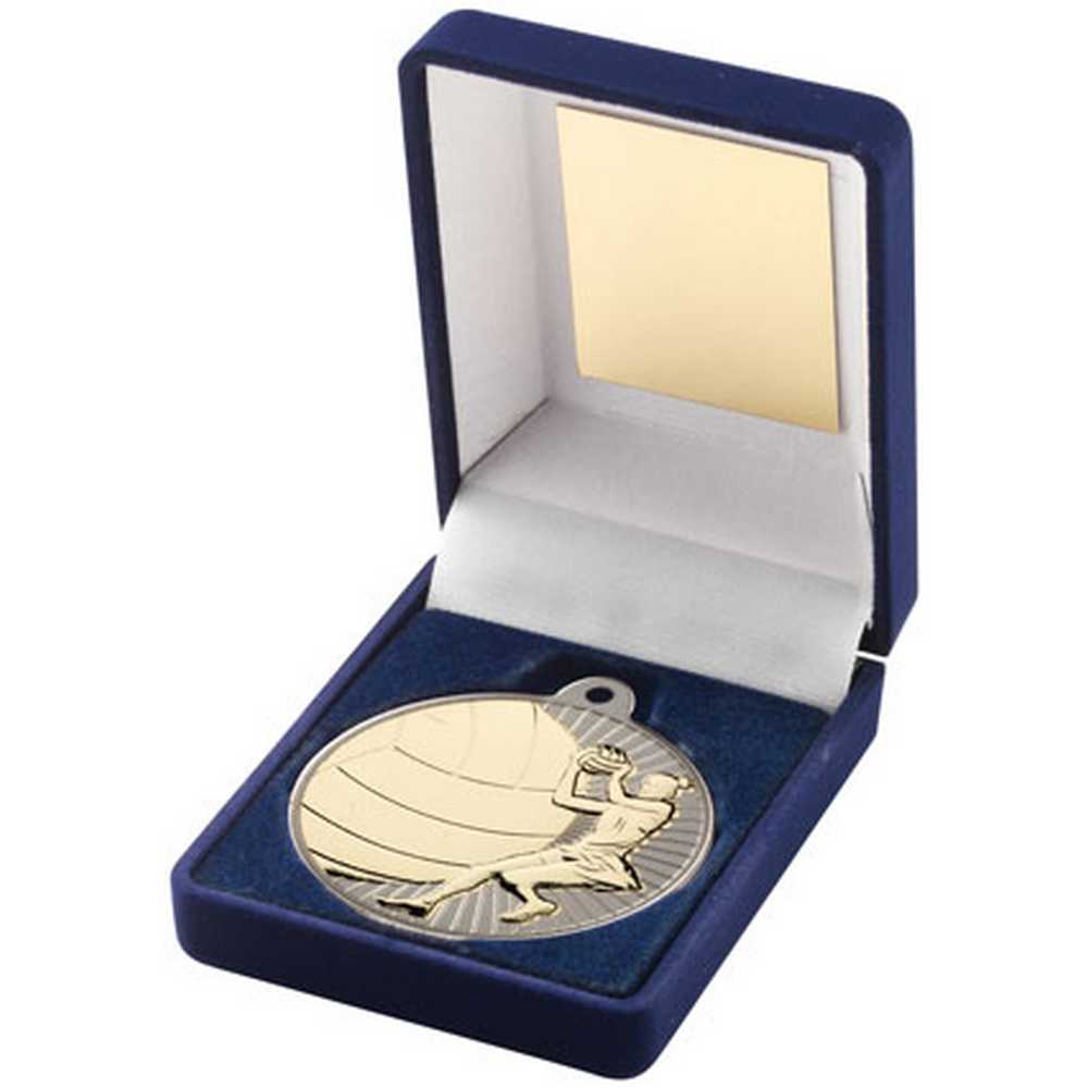 Gold Netball Medal in Blue Presentation Box