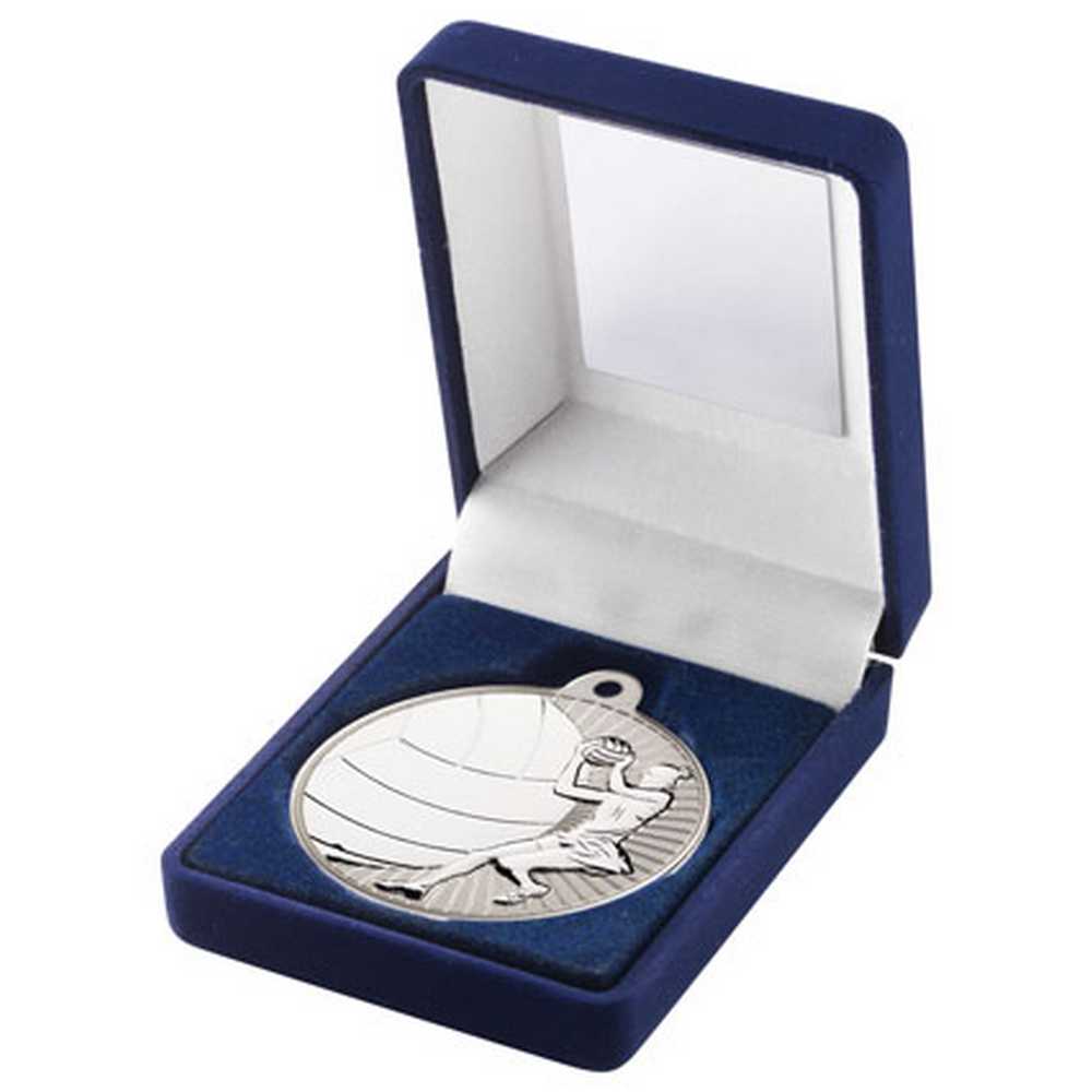 Silver Netball Medal in Blue Presentation Box