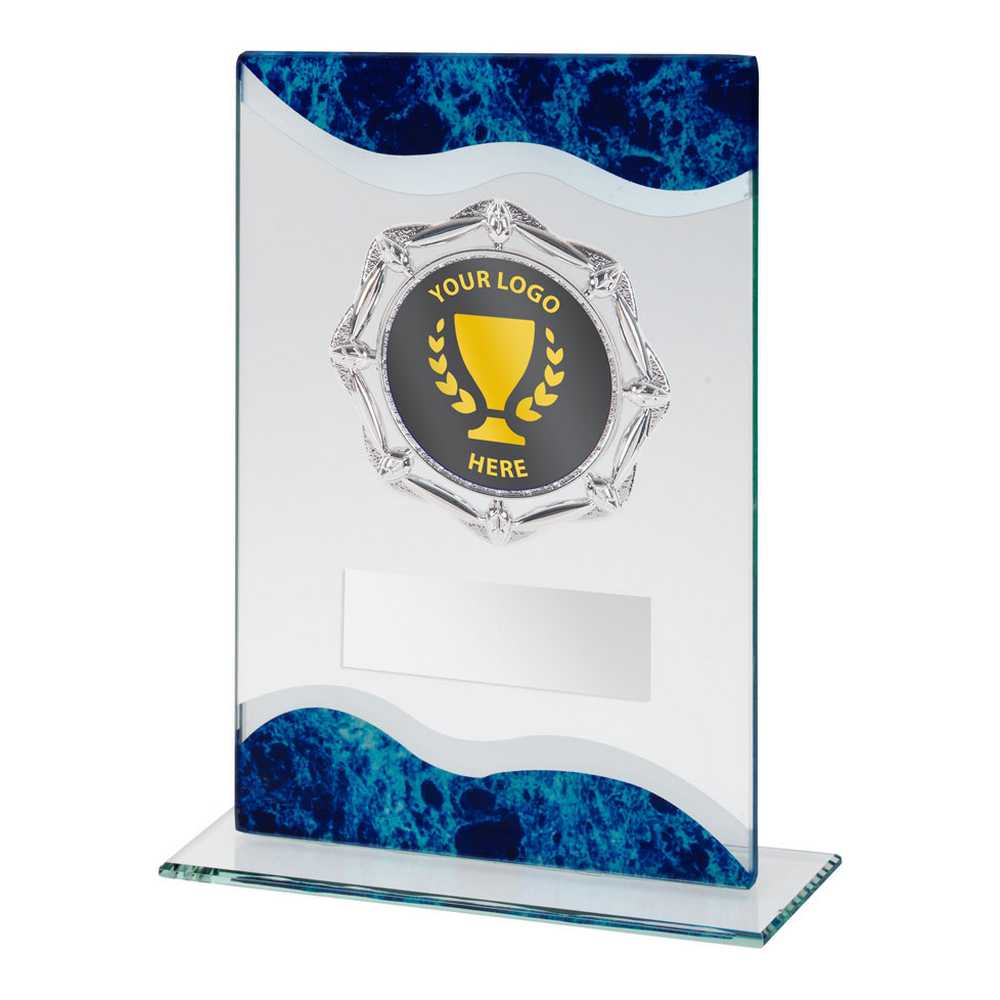 Engraved Glass Rectangle Trophy with Blue Marble Detailing