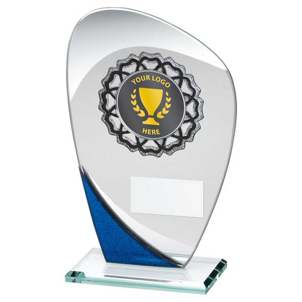 Blue and Silver Wave Curved Glass Trophy