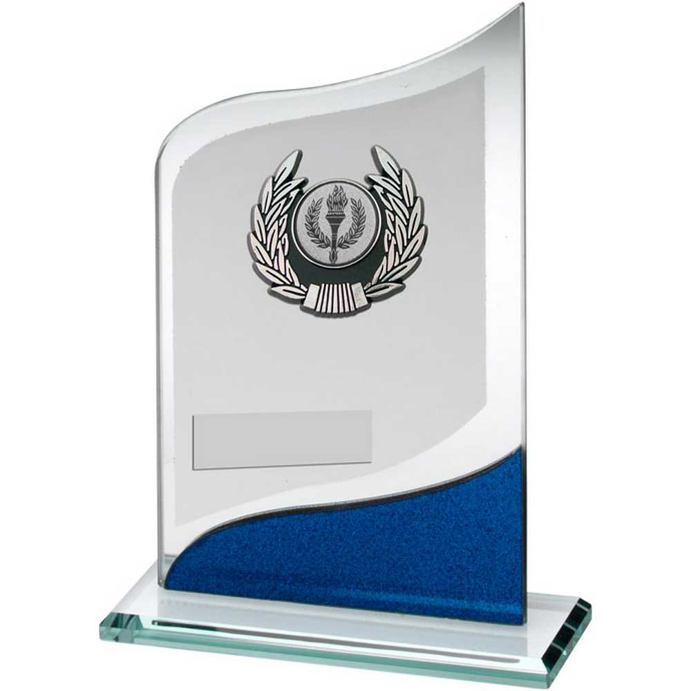 Pointed Glass Trophy with Silver and Blue Detailing