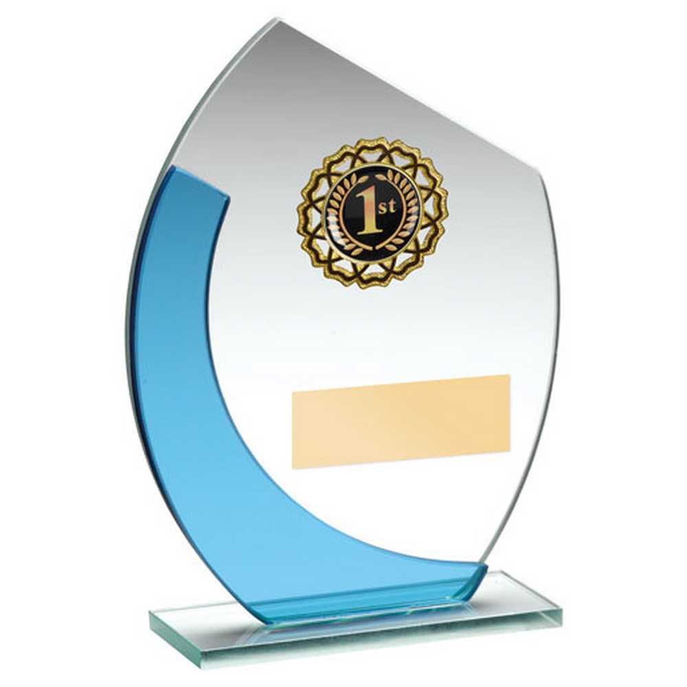 Glass Curved Award with Gold Laurel and Blue Wave