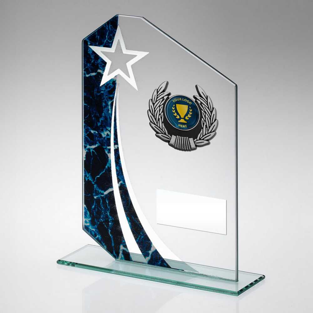 Glass Star Trophy Plaque with Blue Marble Print