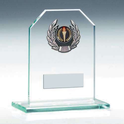 Jade Glass Plaque Trophy with Silver/Black Laurel