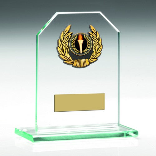 Jade Glass Plaque Trophy with Gold/Black Laurel