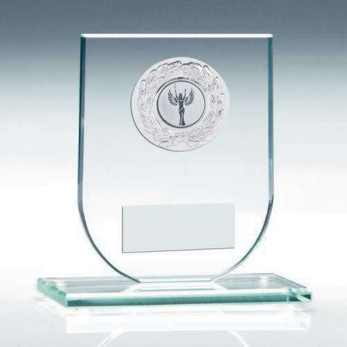 Jade Glass Shield Trophy with Silver Laurel