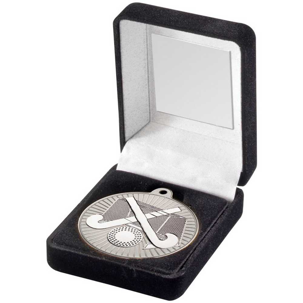 Silver Field Hockey Medal in Black Presentation Box