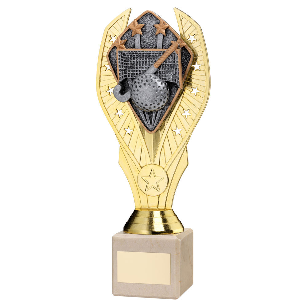 Hockey Gold Plastic Statue Trophy on Cream Marble Base
