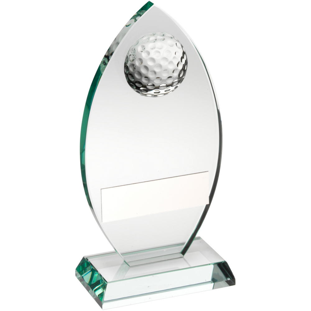 Jade Glass Plaque With Half Golf Ball Trophy - 8.5in (CLEARANCE)