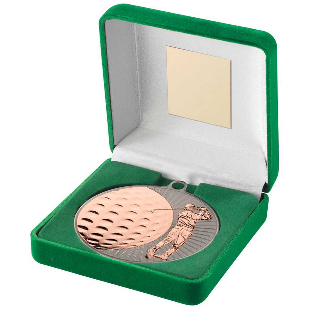 Golf Bronze 70mm Medal in Green Presentation Box