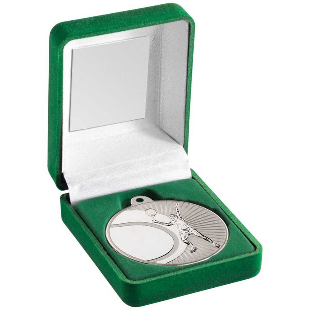 Tennis 50mm Silver Medal in Green Presentation Box