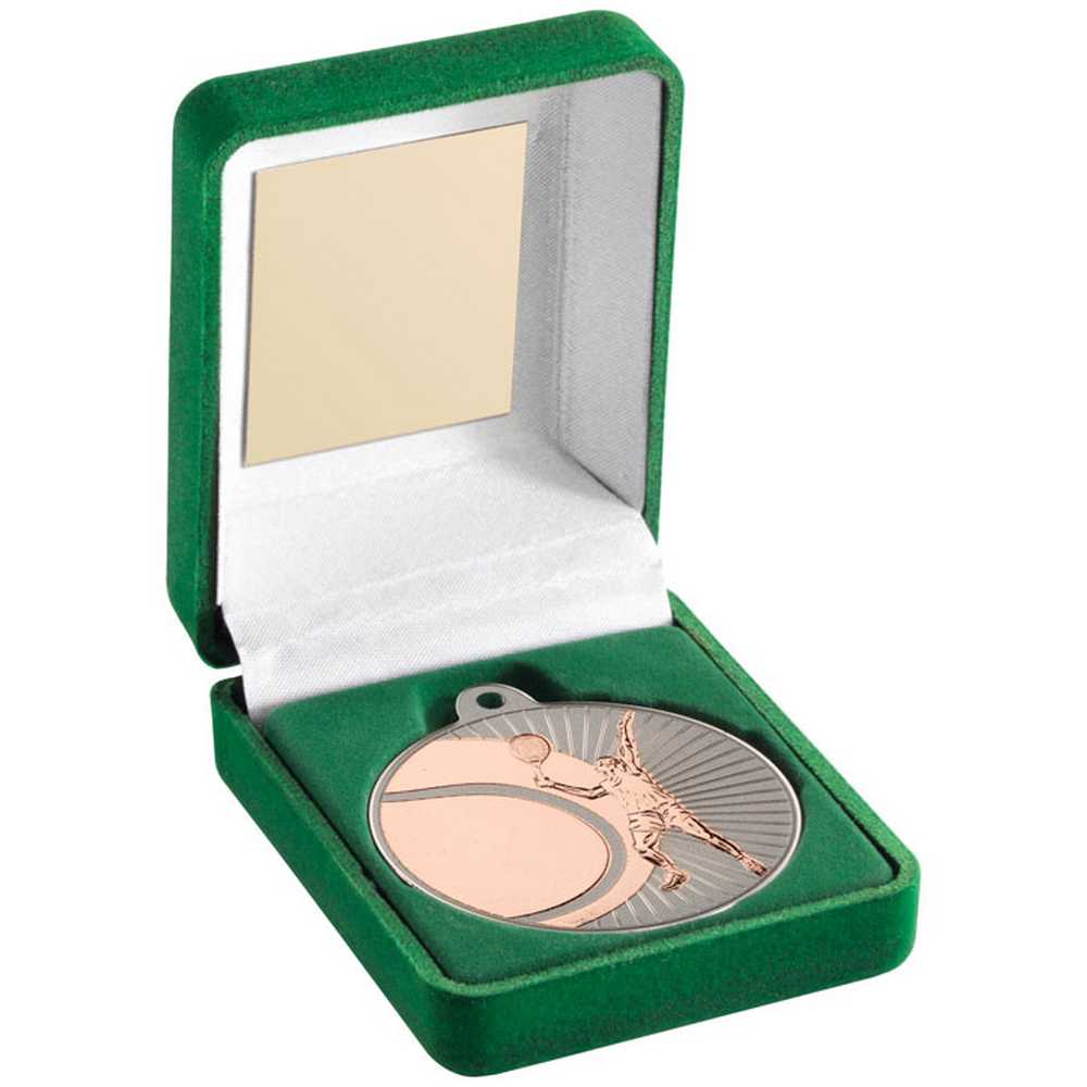 Tennis 50mm Bronze Medal in Green Presentation Box