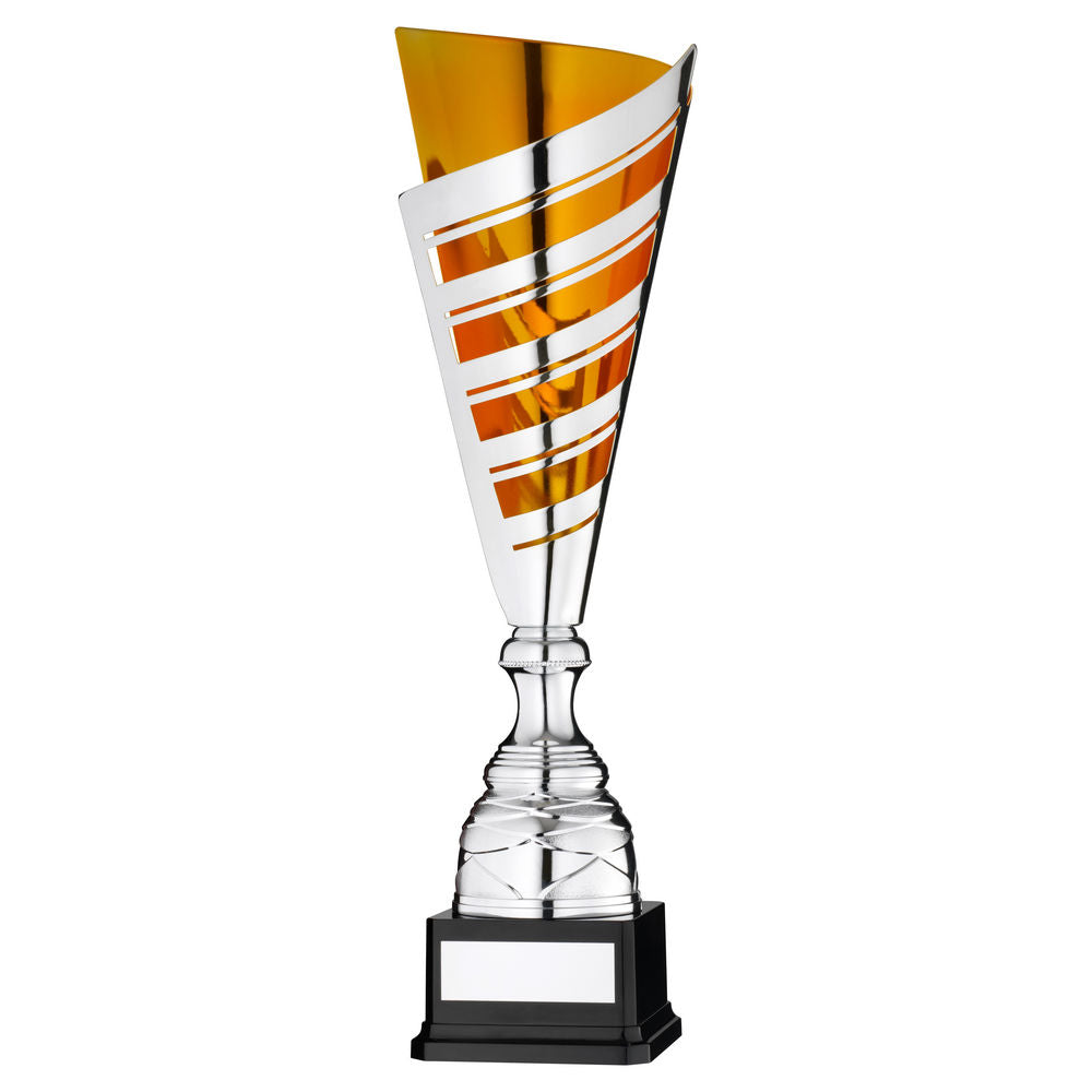 Silver/Bronze Striped Trophy Cup on Black Base