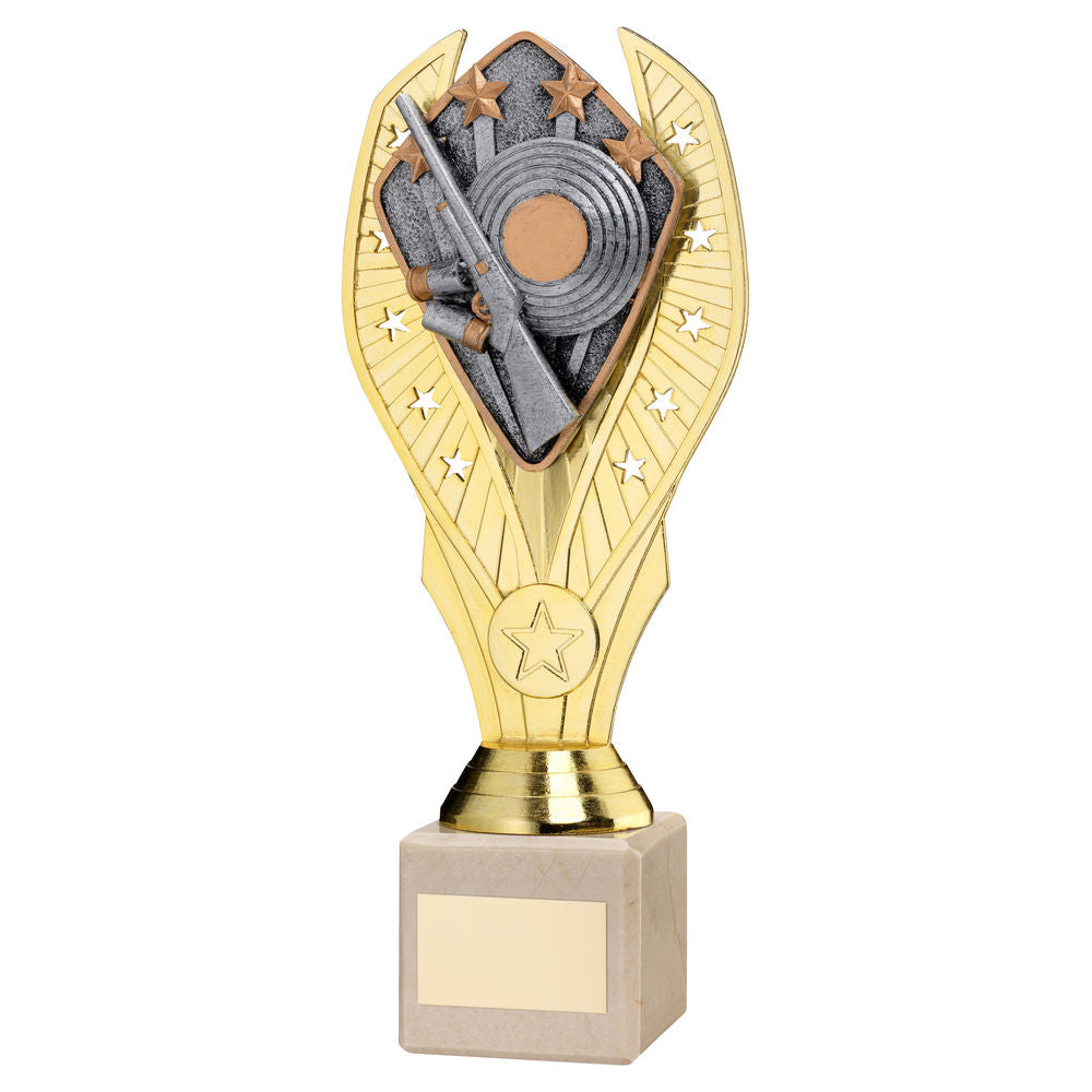 Shooting Gold Plastic Statue Trophy on Cream Marble Base