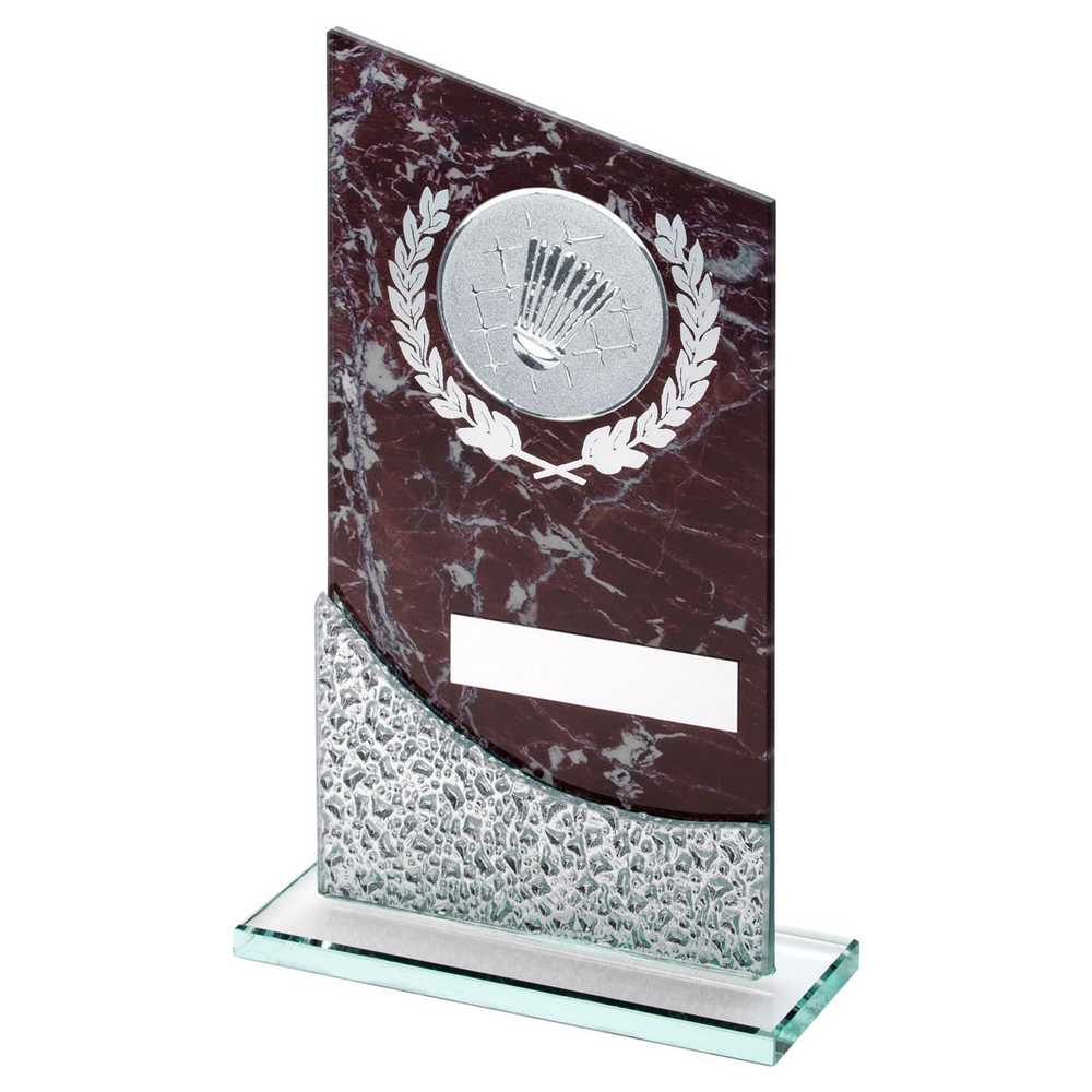 Badminton Glass Award with Brown Marble Print Finish