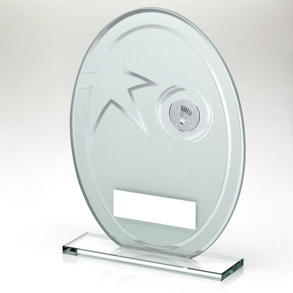 Badminton Oval Glass Award with Silver Star Print