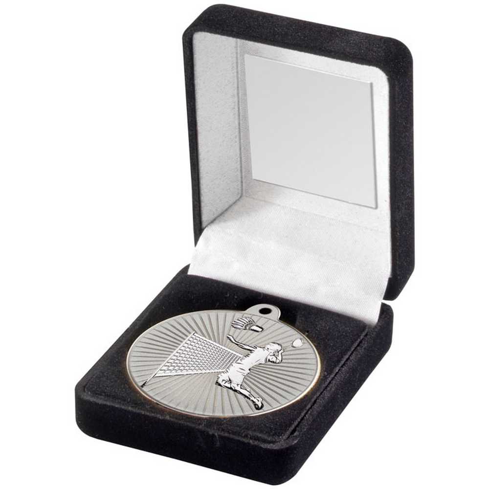 Badminton 50mm Silver Medal in Black Presentation Box