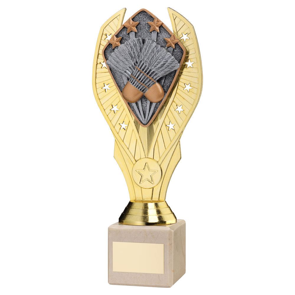 Badminton Gold Plastic Statue Trophy on Cream Marble Base