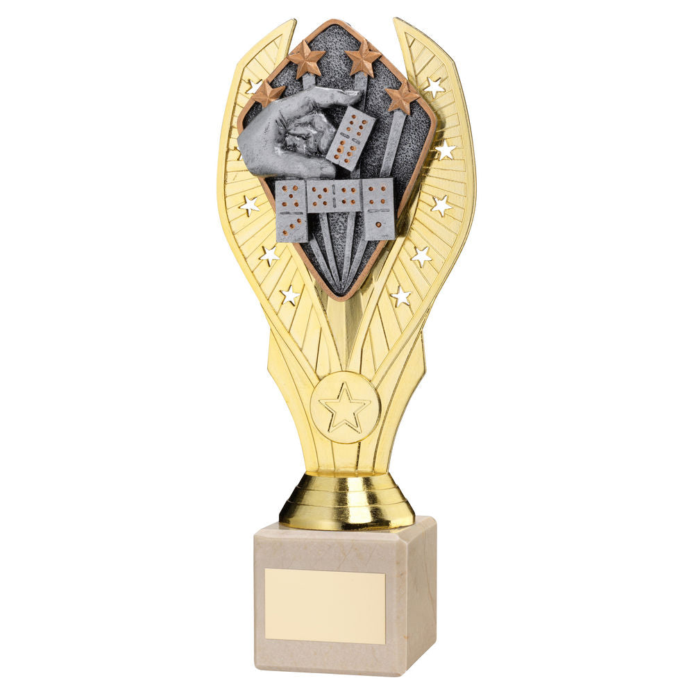 Dominoes Gold Plastic Statue Trophy on Cream Marble Base
