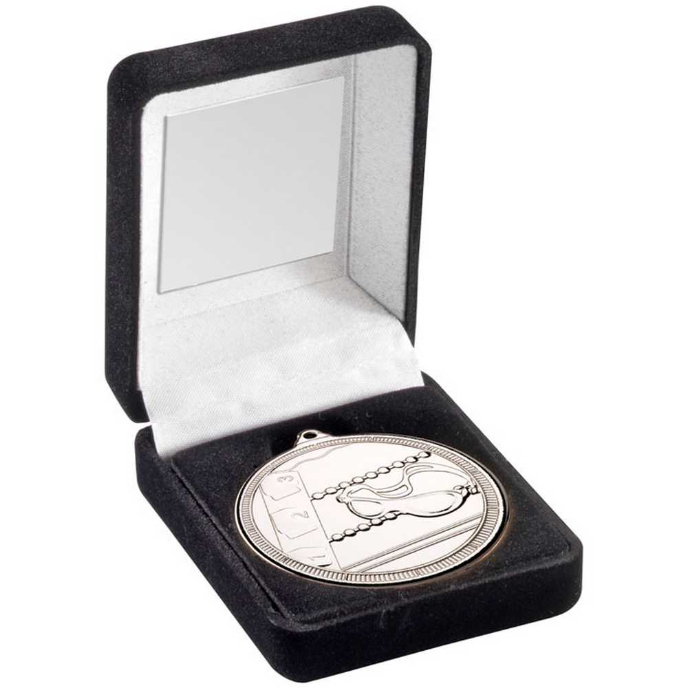 Swimming 50mm Silver Medal in Black Presentation Box