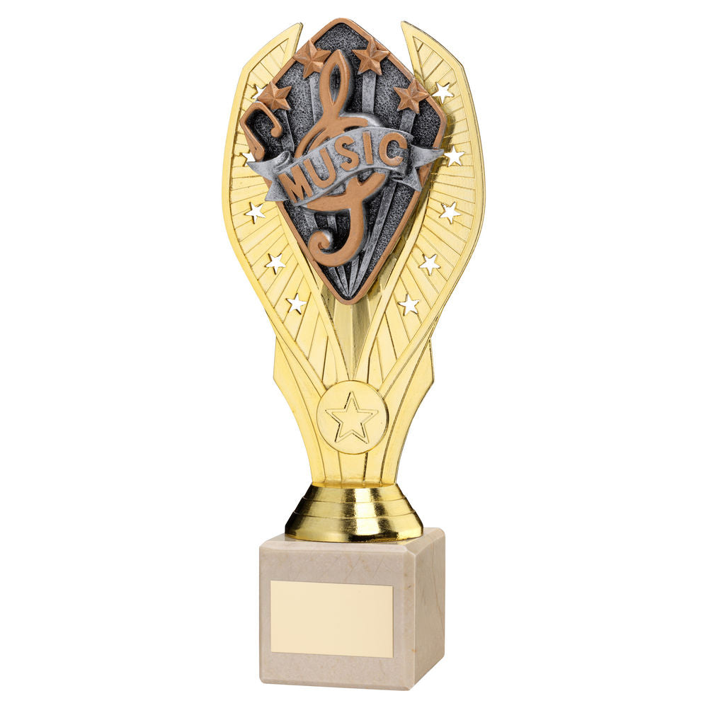 Music Gold Plastic Statue Trophy on Cream Marble Base