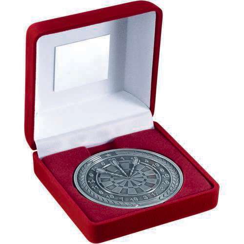 Darts Silver 70mm Medal in Red Presentation Box