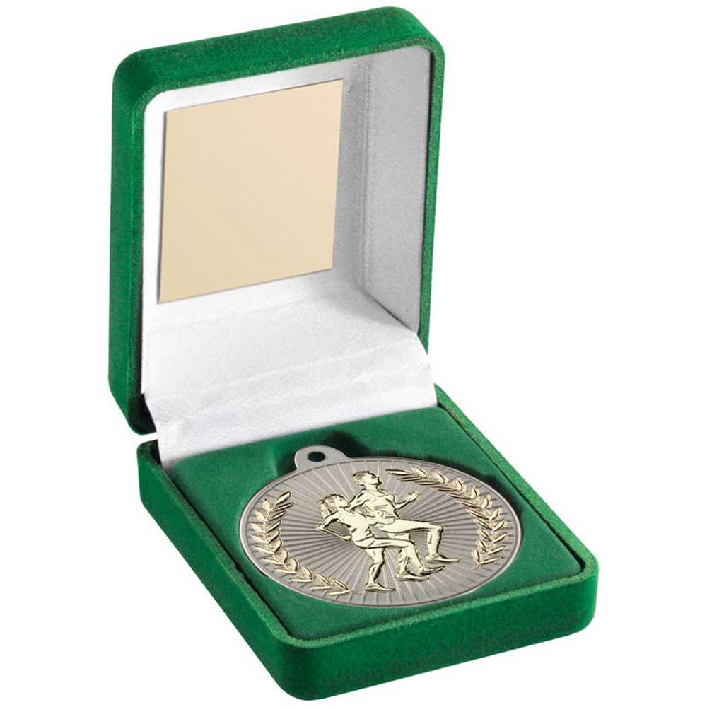 Running Gold 50mm Medal in Green Presentation Box