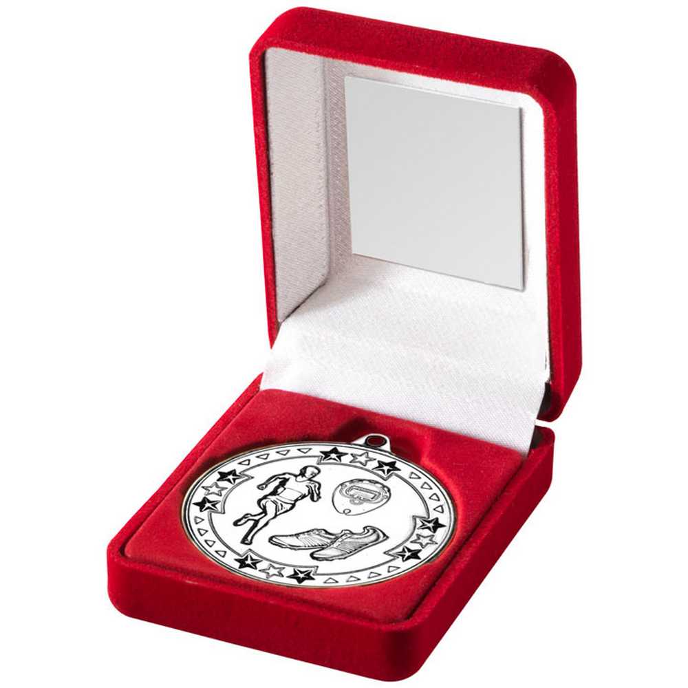 Running Silver 50mm Medal in Red Presentation Box