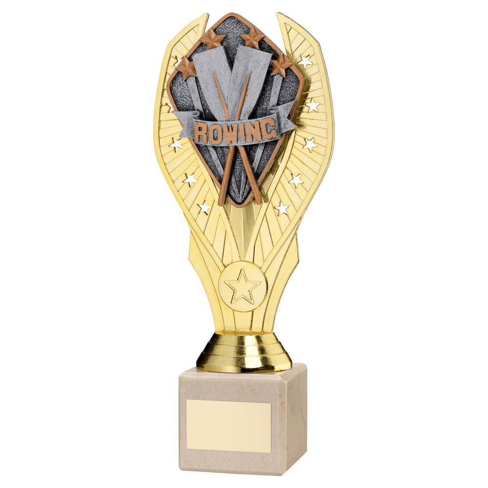 Rowing Gold Plastic Statue Trophy on Cream Marble Base