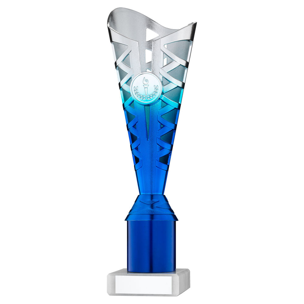 Titan Silver/Blue Plastic Riser Trophy Cup on Marble Base