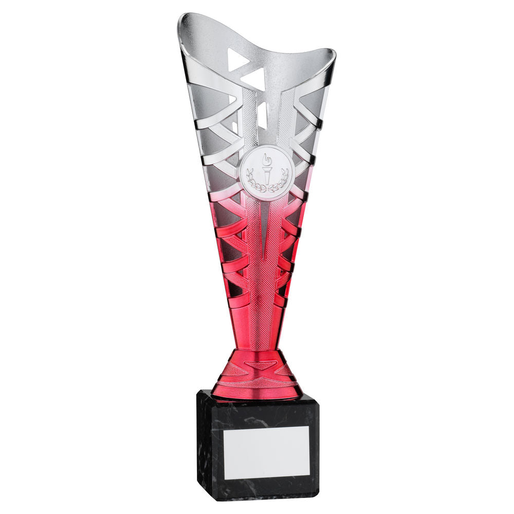 Titan Silver/Pink Plastic Trophy Cup on Black Marble Base