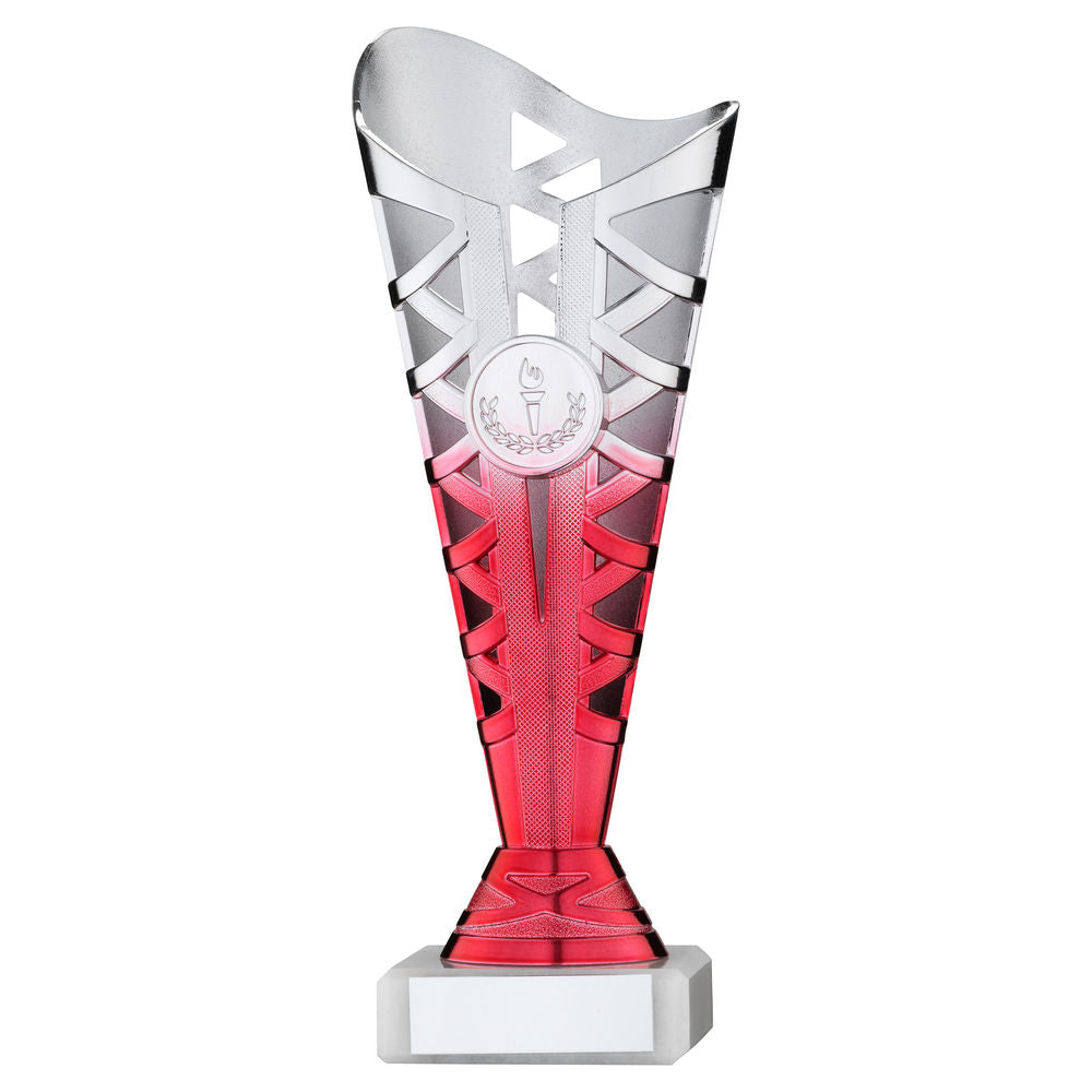 Titan Silver/Pink Plastic Trophy Cup on White Marble Base