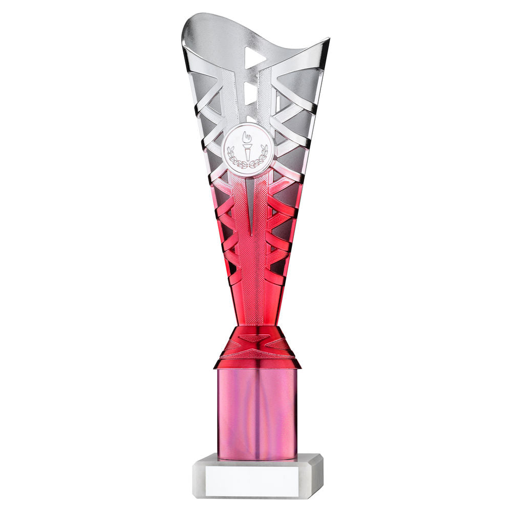 Titan Silver/Pink Plastic Riser Trophy Cup on Marble Base